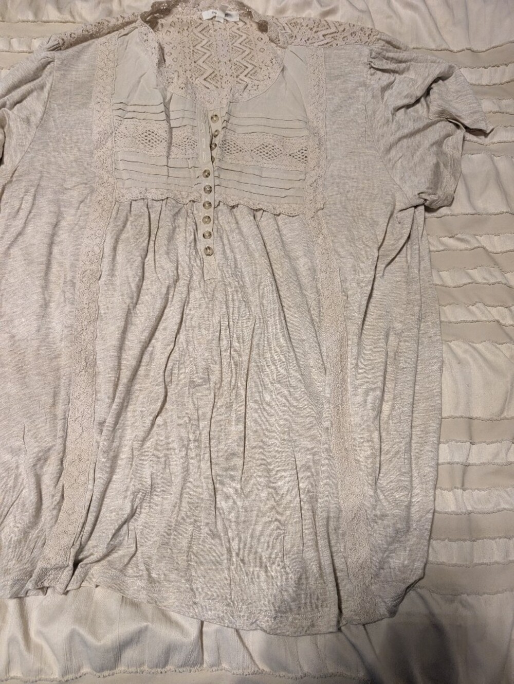 Maurices Cream Lace-Trim Button Front Tunic